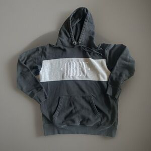 Obey Hoodie Men’s Medium Black Gray Colorblock Pullover Streetwear Skate Logo